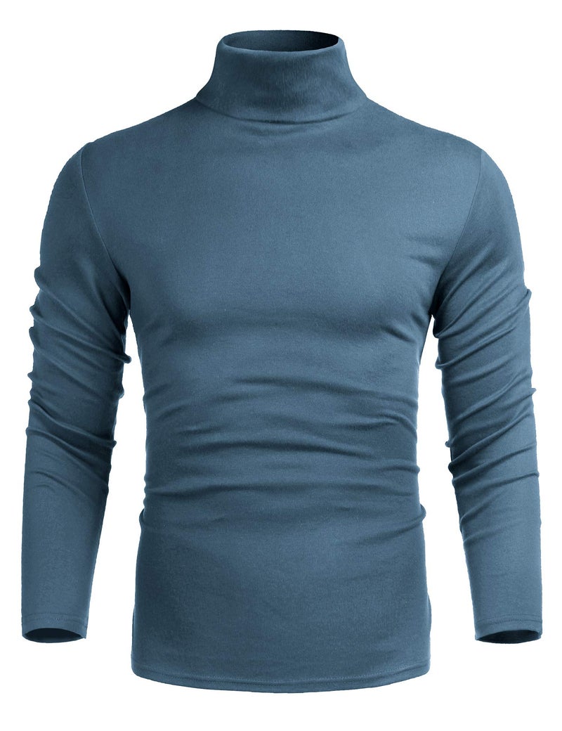 Poriff Men's Turtleneck Pullover Melange Colored Slim Fit Long Sleeve Sweater Blue M - Image 2